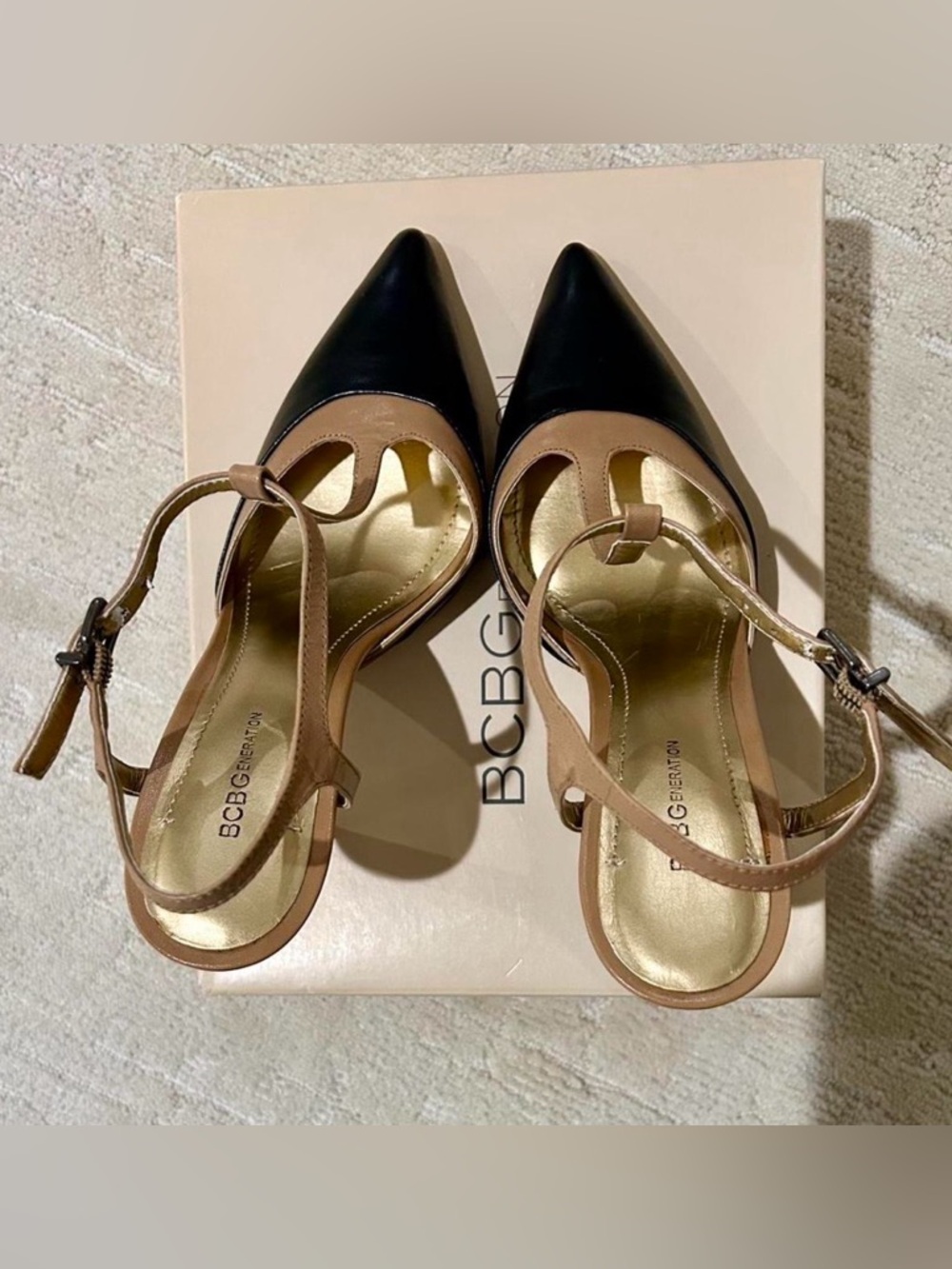 Black & Tan T-Strap Heels - Picture 3 of 6